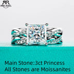 3ct princess moissanite bridal set with infinity band, S925 silver — Aurora Moissanite