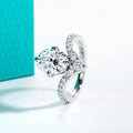 The Arc Ring worn — 3ct oval moissanite V-shape solitaire, S925 sterling silver — Aurora Moissanite