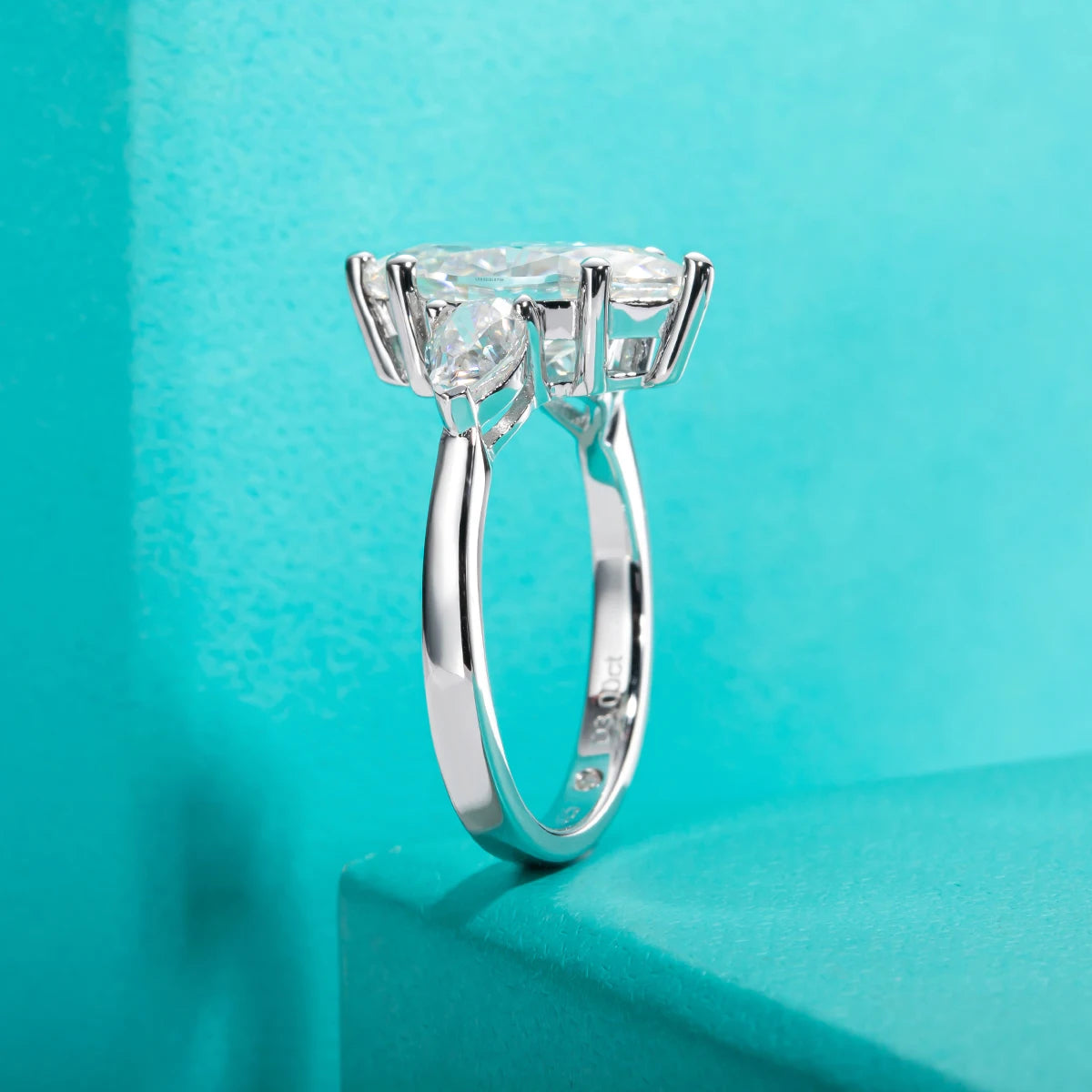 4ct marquise moissanite ring, side profile, 18K white gold plated — Aurora Moissanite