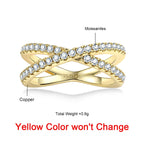 The Thorn Band — 1.5mm moissanite X crossover ring, front view, 18K gold plated — Aurora Moissanite