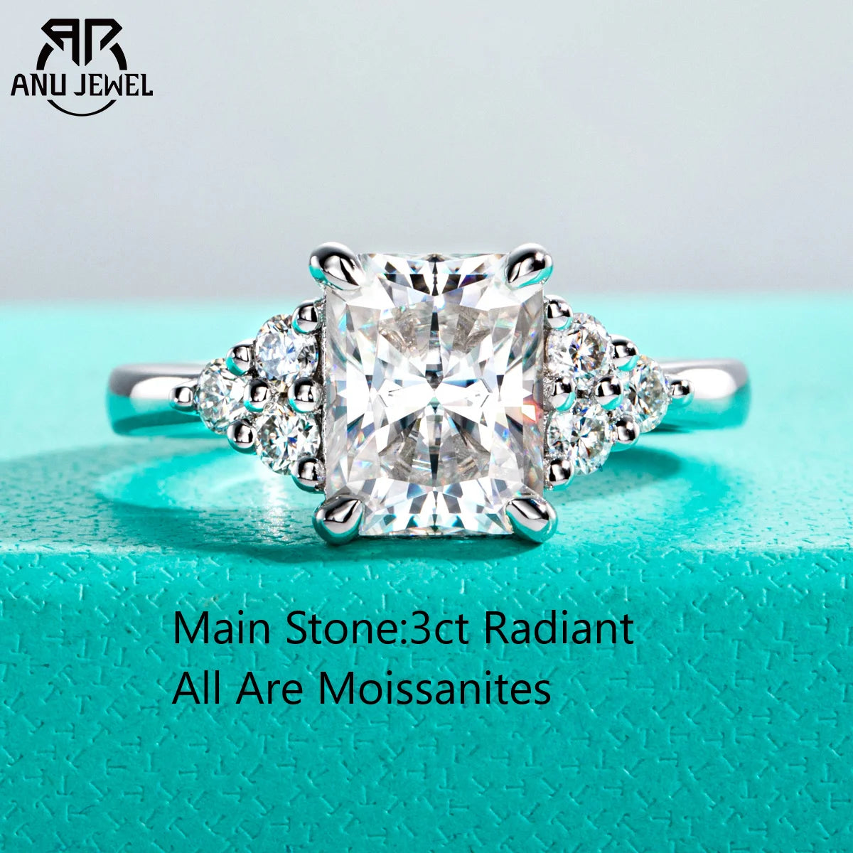 3ct radiant moissanite engagement ring, 18K gold plated S925 — Aurora Moissanite