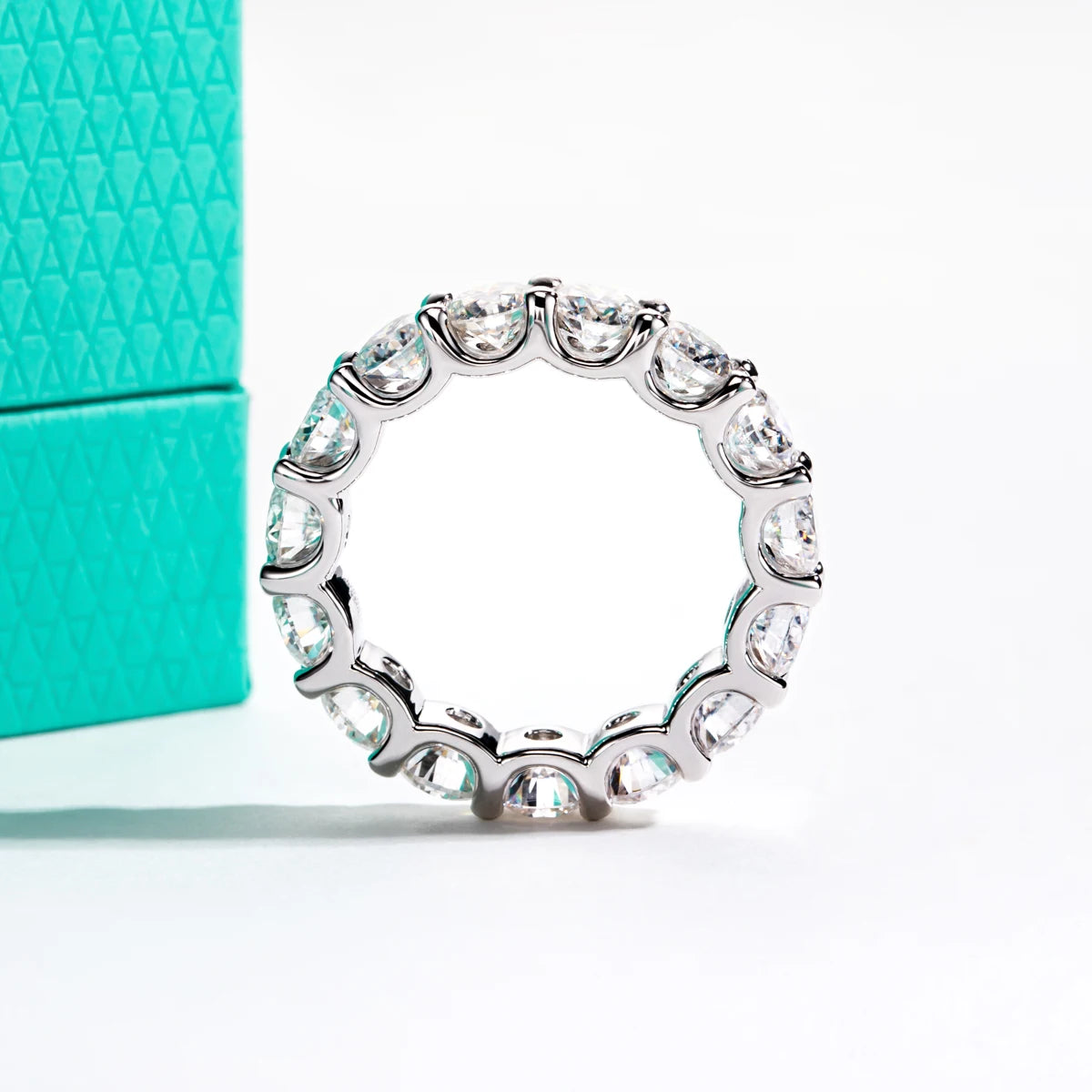 The Loop Band worn — 4.5mm moissanite full eternity band, S925 sterling silver — Aurora Moissanite