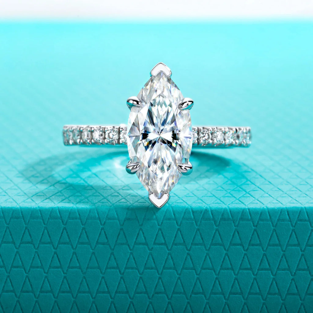 The Bane Ring worn — 3ct marquise moissanite solitaire, S925 — Aurora Moissanite