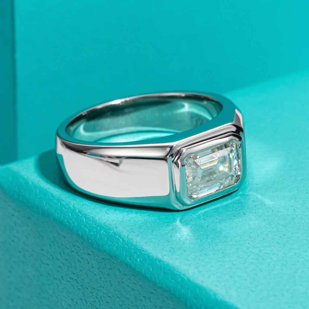 The Cole Ring lifestyle — 2ct emerald moissanite men's ring worn — Aurora Moissanite