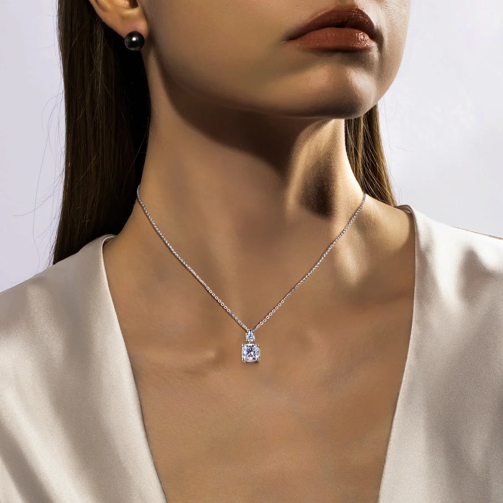Cushion moissanite solitaire pendant D color VVS1, top view — Aurora Moissanite