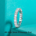 The Crest Band worn — 3mm princess cut moissanite eternity band, 18K gold — Aurora Moissanite