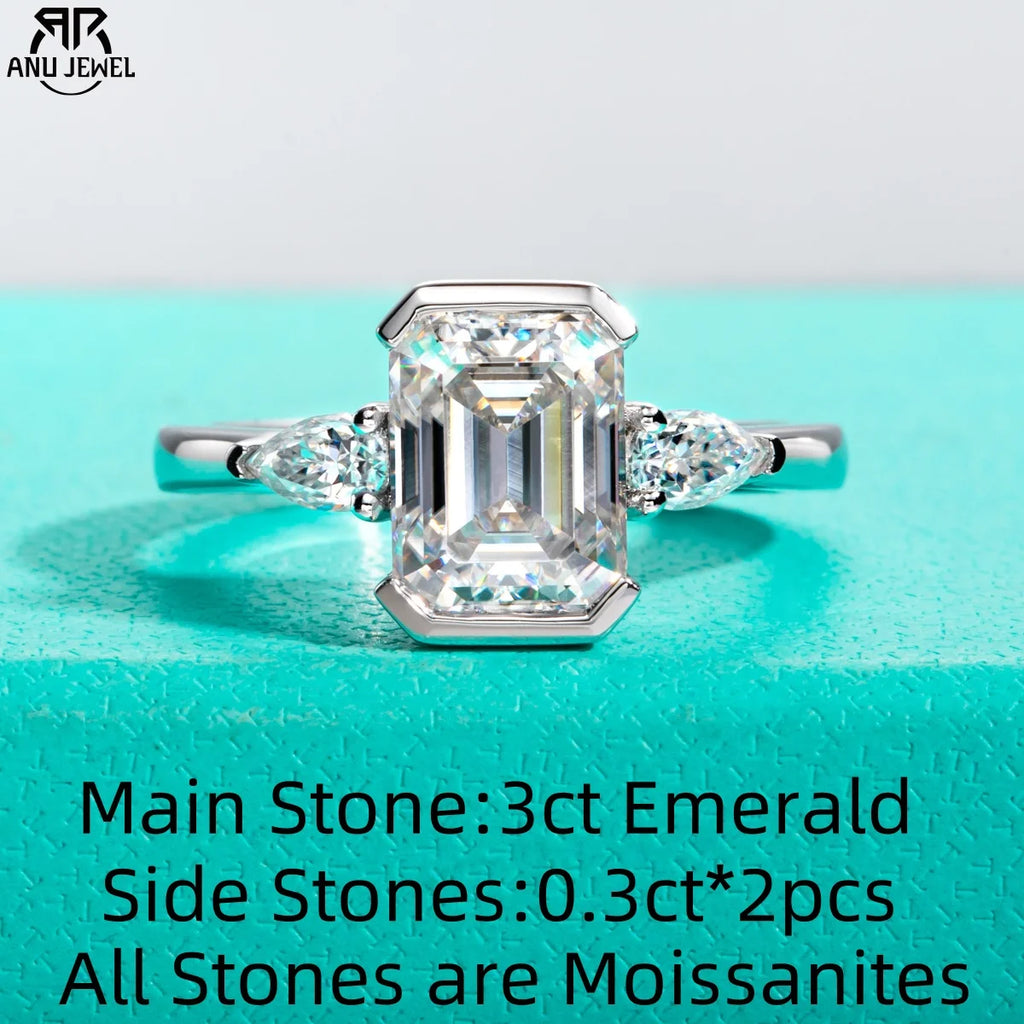 3.6ct emerald and pear moissanite channel setting ring, 18K gold S925 — Aurora Moissanite
