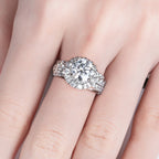 Moissanite halo top view, 4.92cttw D color in gold — Aurora Moissanite