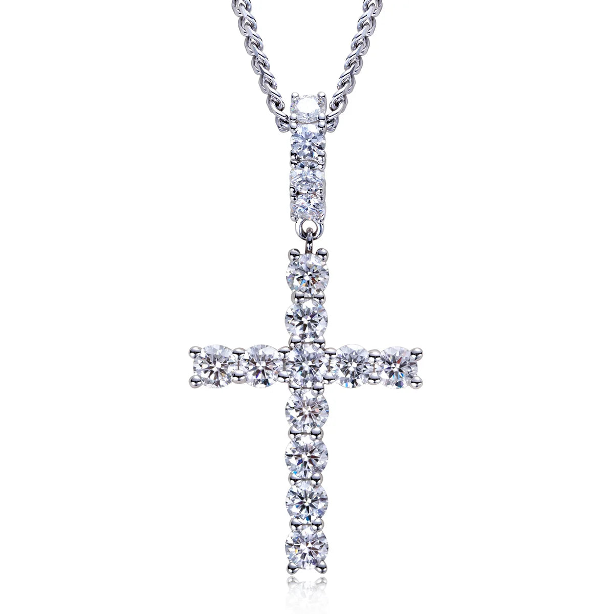 AnuJewel 6.7cttw D Color Moissanite Cross Pendant Layered Hip Hop Necklace 925 Sterling Silver New Age Dope Jewelry for Men