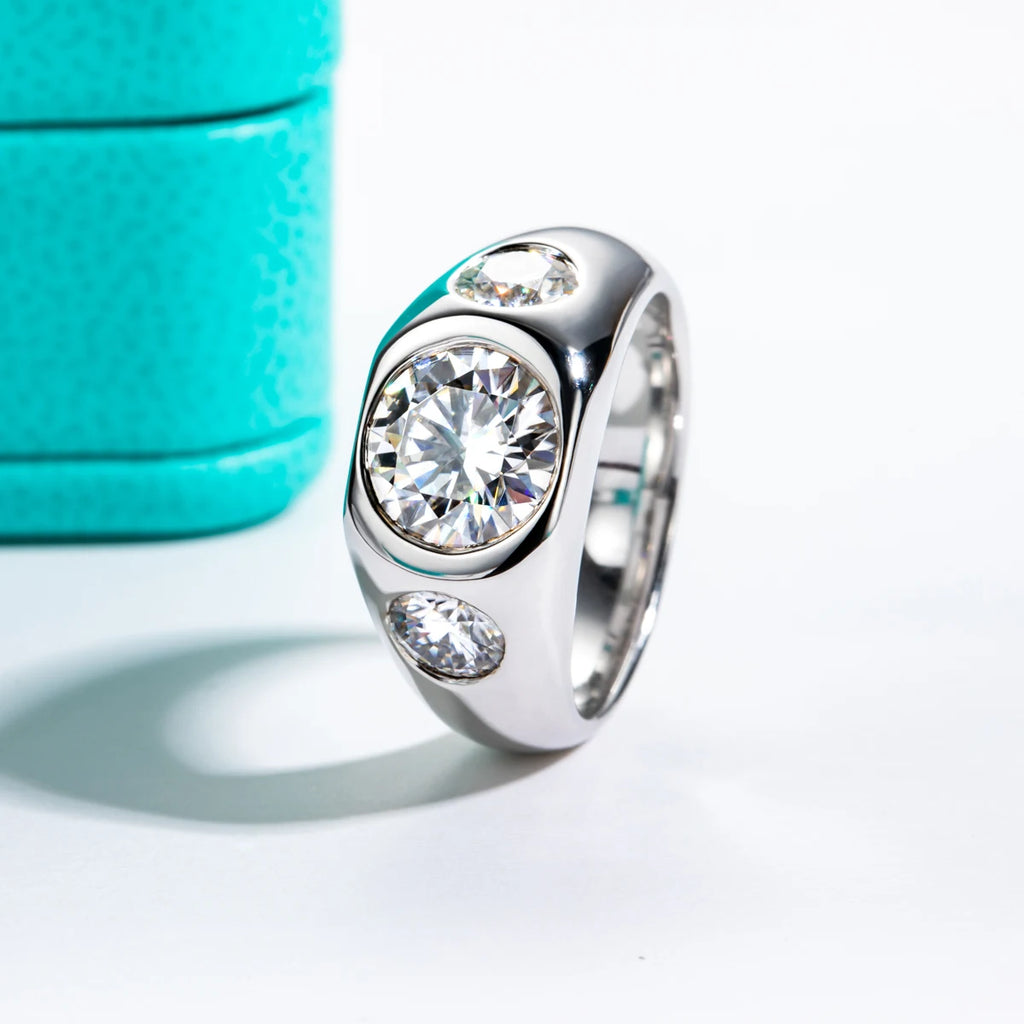The Axel Ring worn — 3cttw moissanite men's ring, 18K gold, sizes 5–10 — Aurora Moissanite