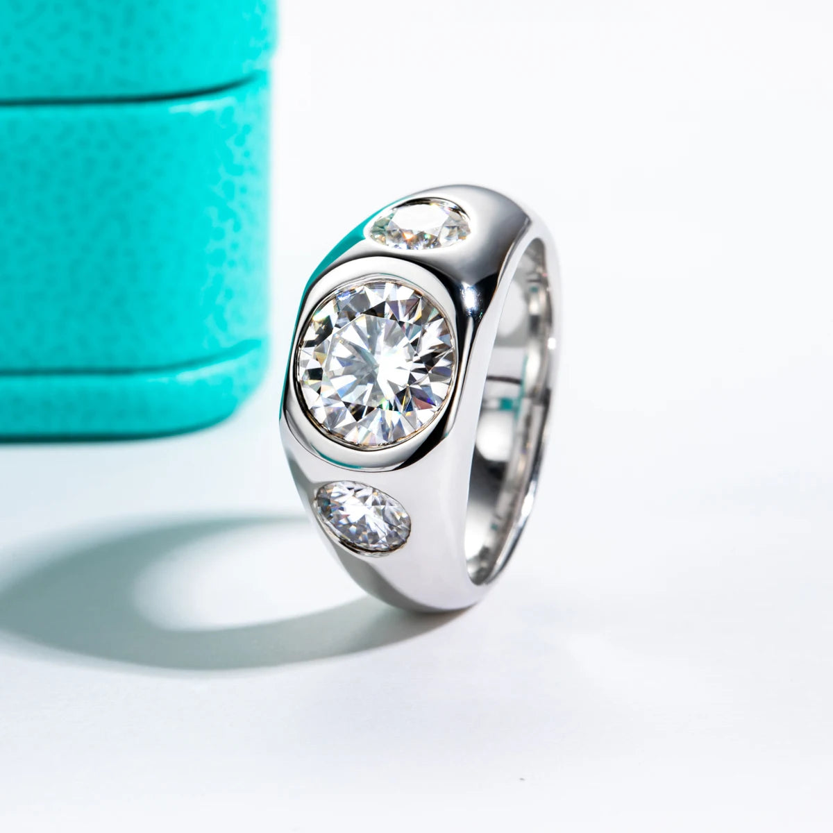 The Axel Ring worn — 3cttw moissanite men's ring, 18K gold, sizes 5–10 — Aurora Moissanite