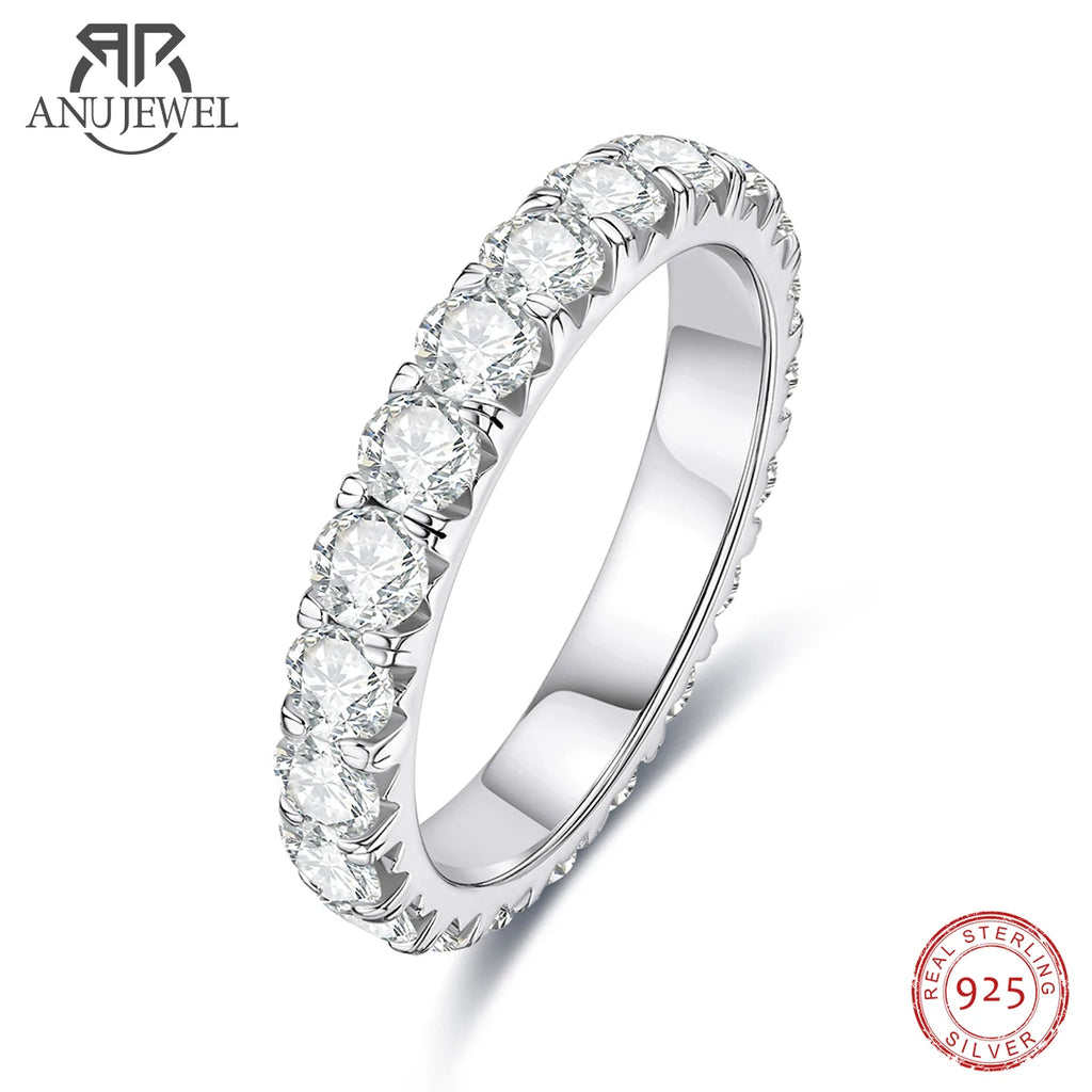 3mm moissanite eternity wedding band, S925 sterling silver — Aurora Moissanite
