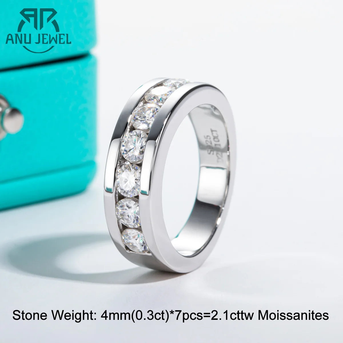 4mm moissanite wedding band, S925 sterling silver, unisex — Aurora Moissanite