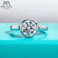 Round moissanite bezel engagement ring 1ct 2ct 3ct, S925 sterling silver — Aurora Moissanite