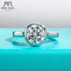 Round moissanite bezel engagement ring 1ct 2ct 3ct, S925 sterling silver — Aurora Moissanite