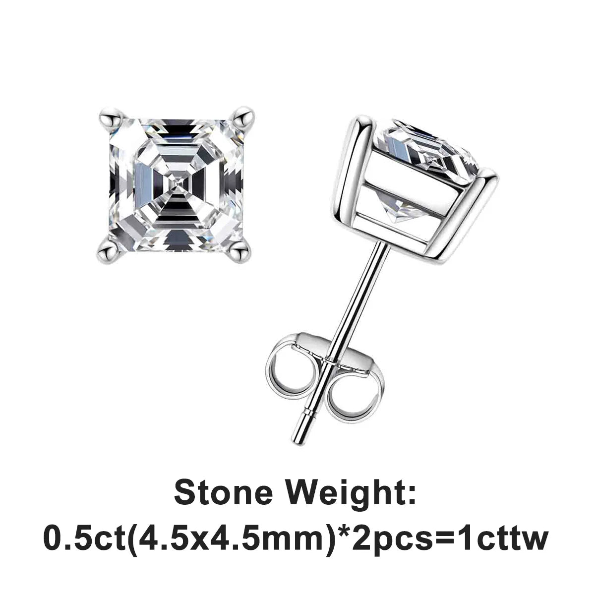 AnuJewel 10K Gold Post 4/2/1ct Asscher Cut Moissanite Stud Earrings Anti-allergy Eearrings For Women Jewelry Wholesale
