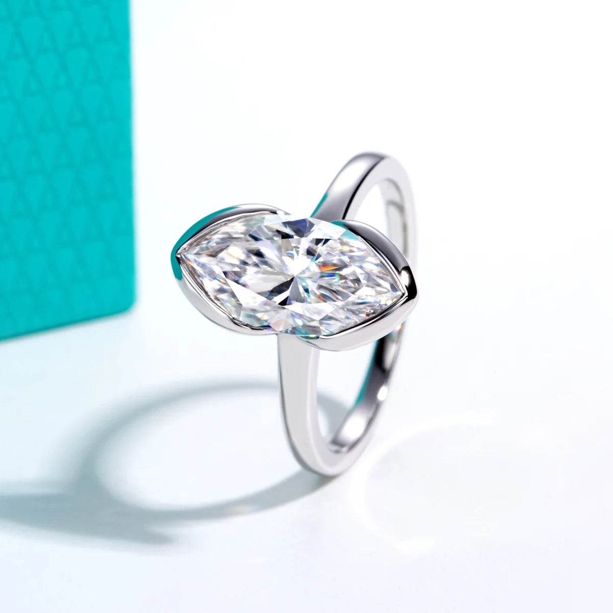 Marquise moissanite 3ct D color VVS1, partial bezel side rails — Aurora Moissanite