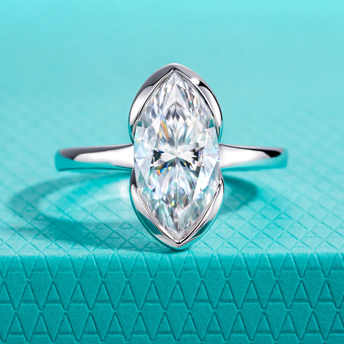 The Oryn Ring — 3ct marquise moissanite half-bezel, front view — Aurora Moissanite