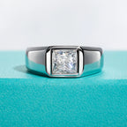 The Rex Ring — 2ct princess moissanite men's ring, front view — Aurora Moissanite
