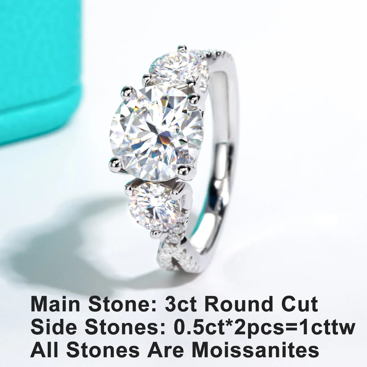 The Iola Ring worn — 4.25cttw three-stone moissanite infinity, sizes 4–10 — Aurora Moissanite