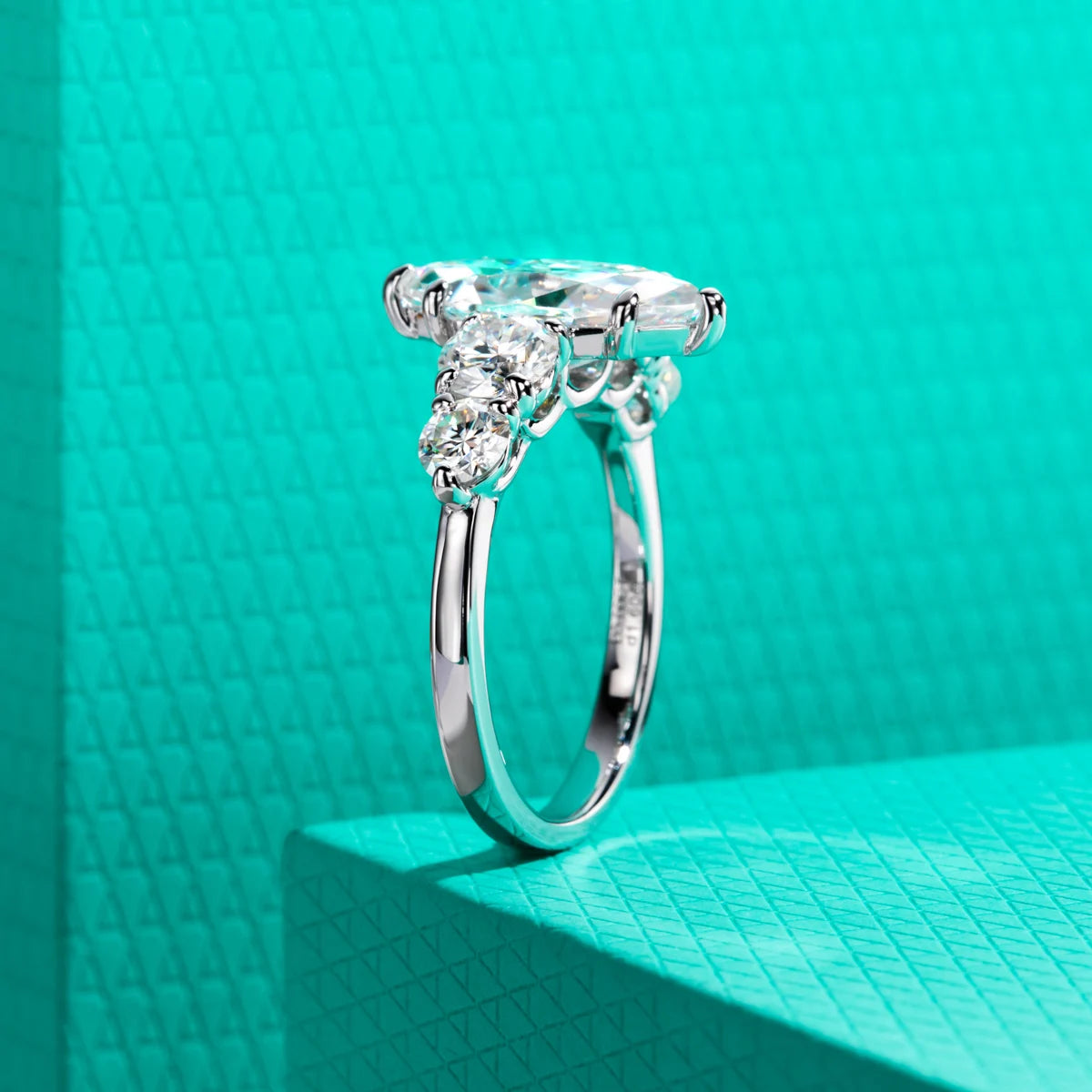 3ct marquise moissanite ring, side profile, S925 sterling silver — Aurora Moissanite