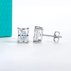 The Lore Earrings — radiant moissanite studs multi-carat, front view — Aurora Moissanite