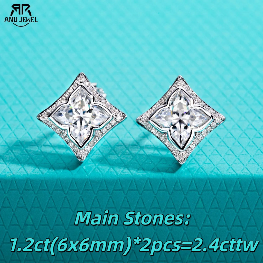 2.4cttw four-leaf clover moissanite stud earrings, S925 — Aurora Moissanite