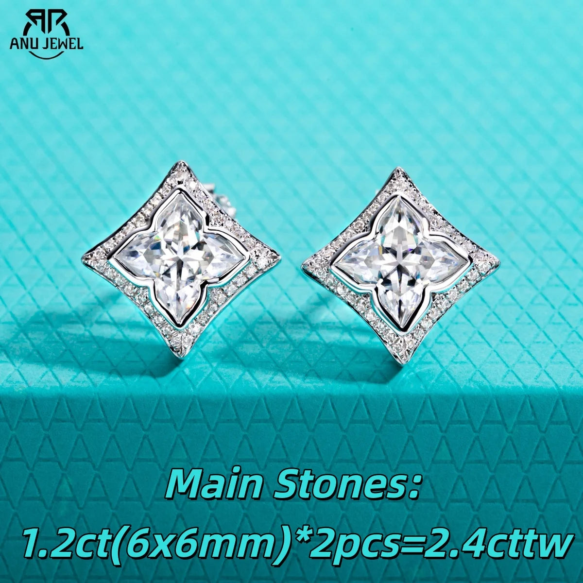 2.4cttw four-leaf clover moissanite stud earrings, S925 — Aurora Moissanite