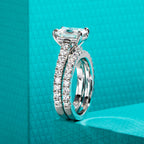 Radiant moissanite bridal set 3ct engagement ring plus wedding band, D color VVS1 — Aurora Moissanite
