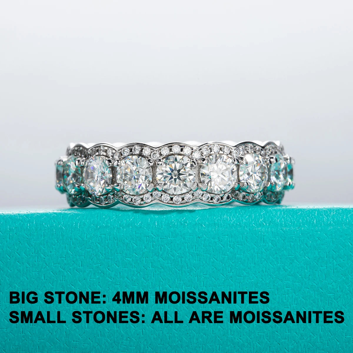 The Helix Band — 5.5ct moissanite dense band, front view, 18K white gold — Aurora Moissanite