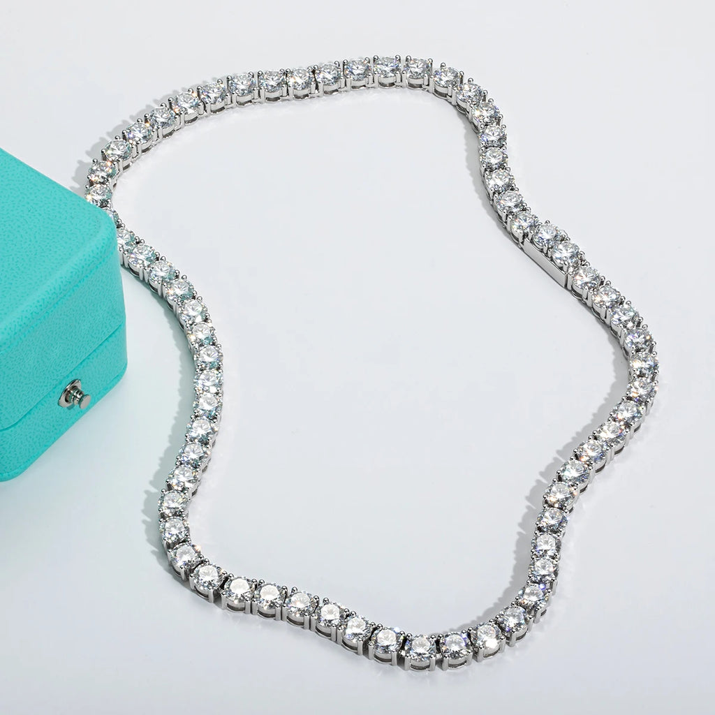 AnuJewe 6.5mm 66cttw D Color Moissanite Diamond Tennis Chain Necklace 925 Sterling Silver 18K Gold Plated Neckalces Jewelry
