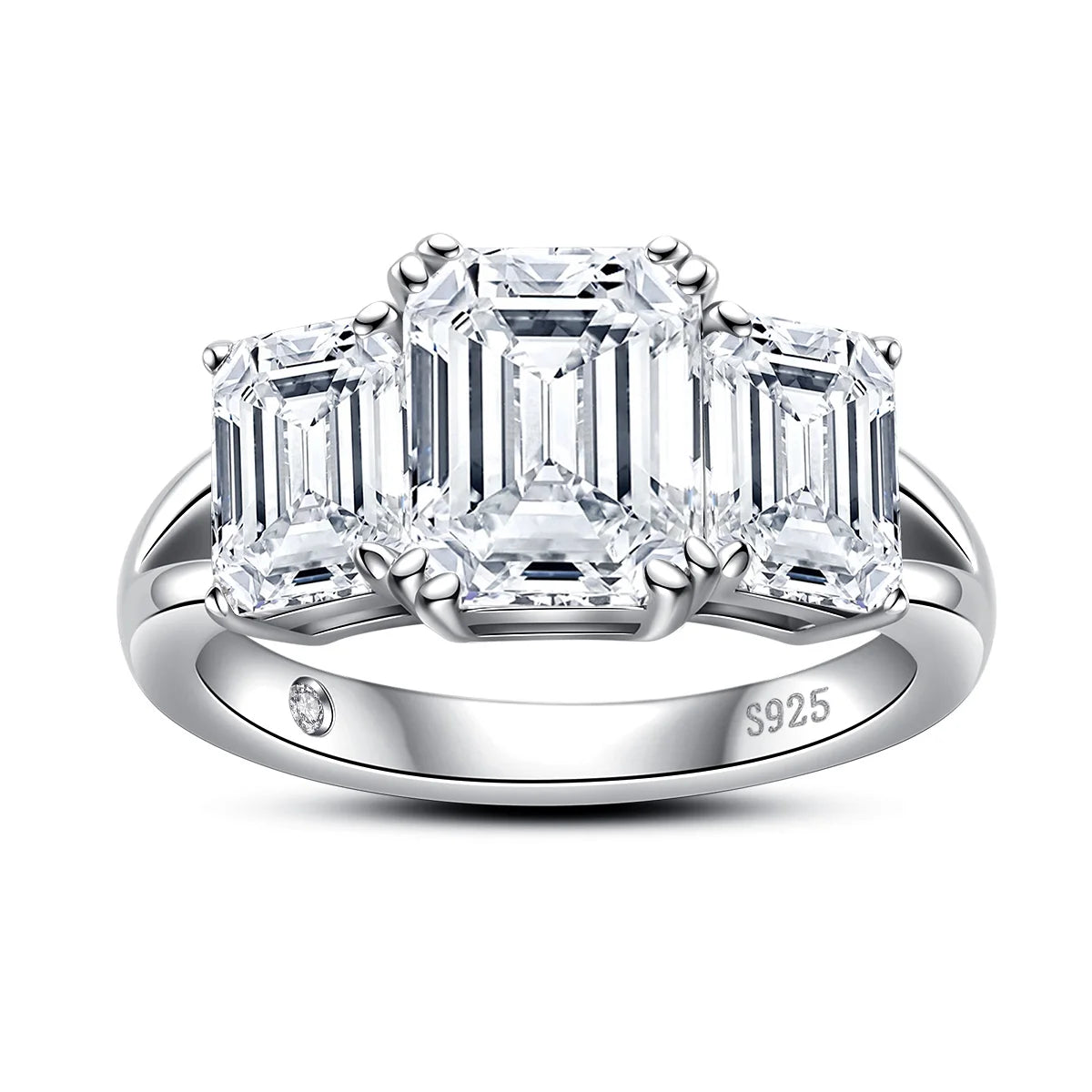 Emerald moissanite 5cttw D color VVS1 three-stone ring — Aurora Moissanite