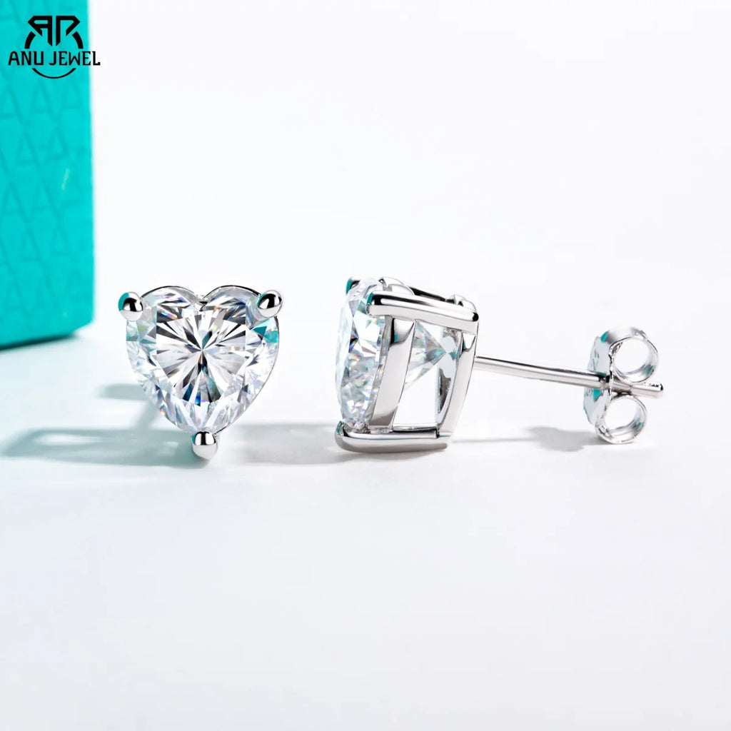 AnuJewel Heart Moissanite Stud Earrings 1cttw-6cttw D Color VVS1 925 Sterling Silver 18k Gold Plated Classic Women's Jewelry