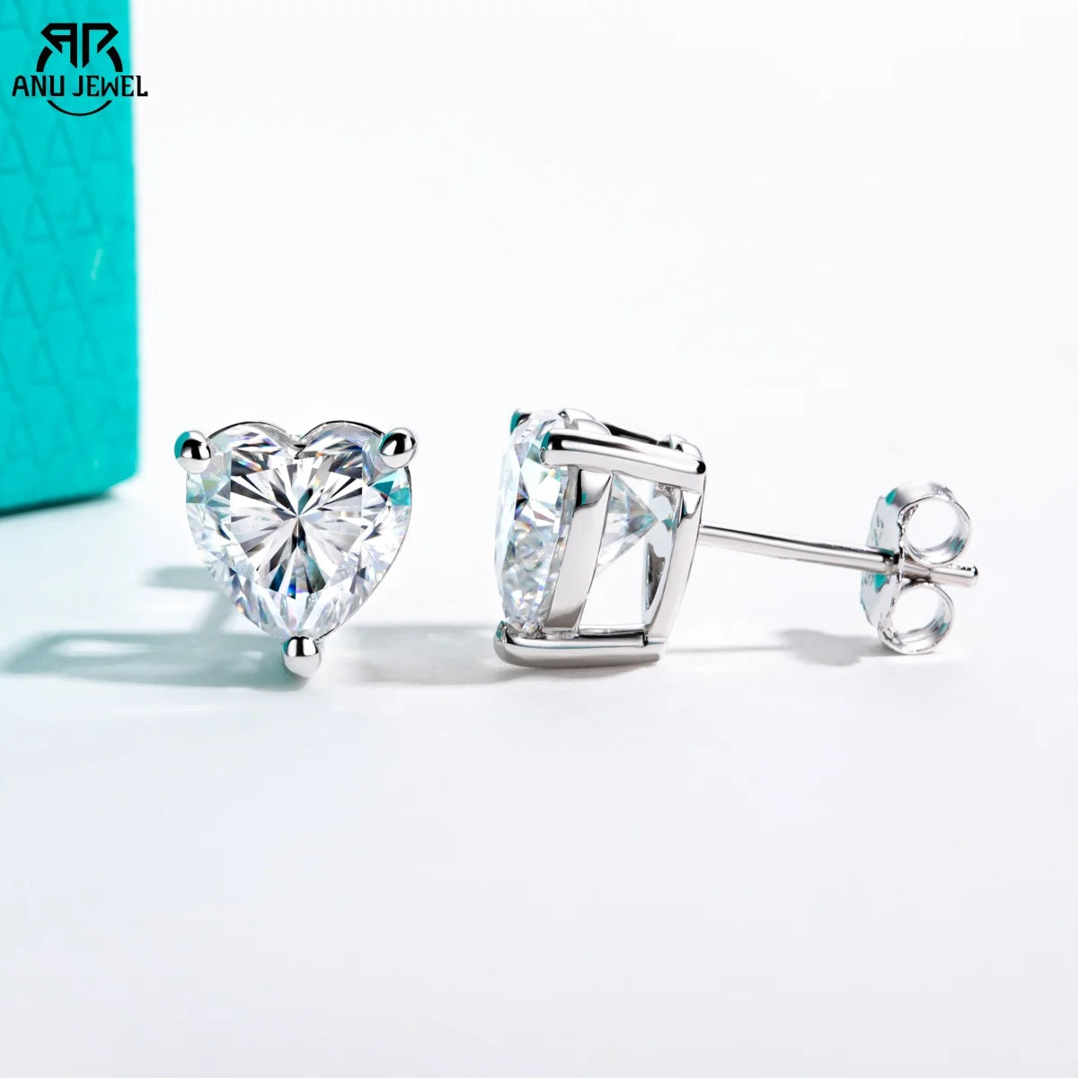 AnuJewel Heart Moissanite Stud Earrings 1cttw-6cttw D Color VVS1 925 Sterling Silver 18k Gold Plated Classic Women's Jewelry