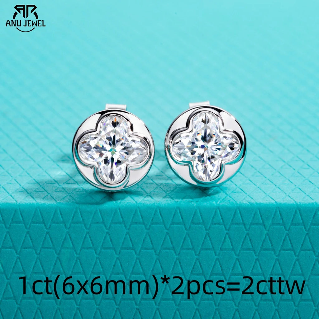 2cttw four-leaf clover moissanite bezel earrings, 18K gold — Aurora Moissanite