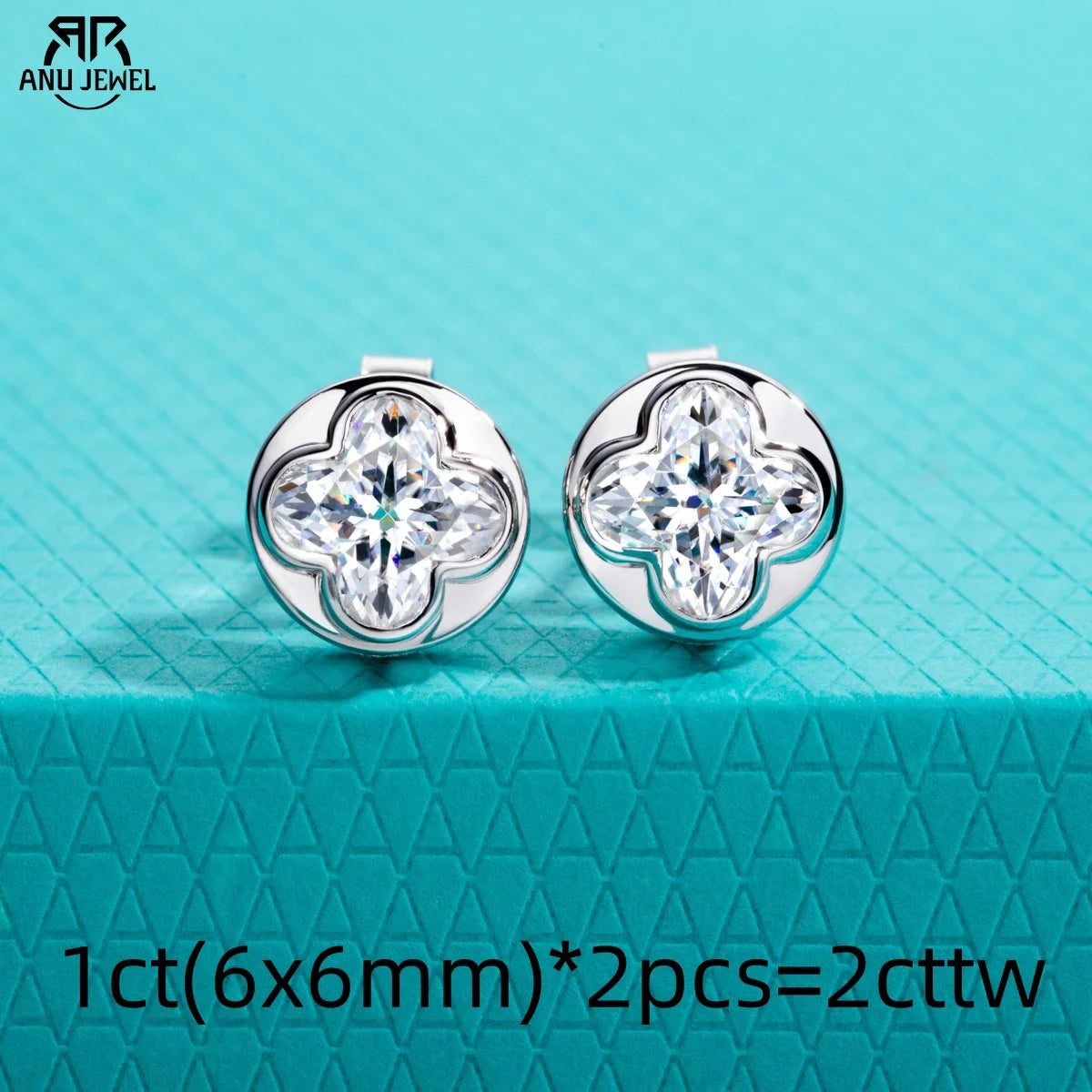 2cttw four-leaf clover moissanite bezel earrings, 18K gold — Aurora Moissanite