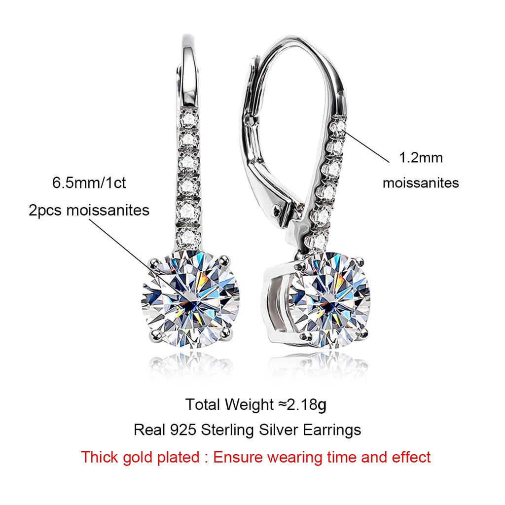 AnuJewel 1 Carat D Color Moissanite Dangle Drop 925 Sterling Silver Earrings With Certificate Jewelry Wholesale