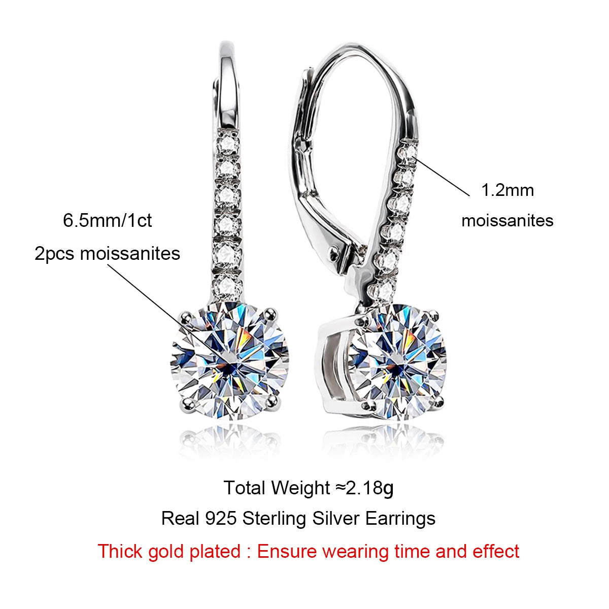 AnuJewel 1 Carat D Color Moissanite Dangle Drop 925 Sterling Silver Earrings With Certificate Jewelry Wholesale