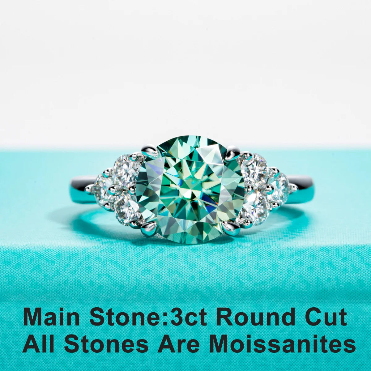 The Zeal Ring worn — 3ct blue-green colored moissanite, 18K gold — Aurora Moissanite