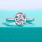 The Seren Ring worn — 2ct round moissanite half-bezel solitaire, S925 — Aurora Moissanite