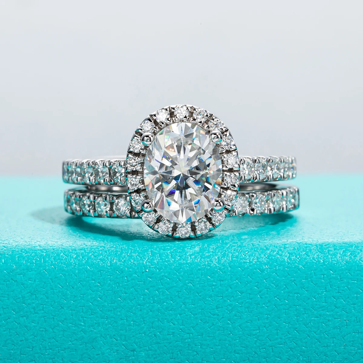 2ct oval moissanite top view, S925 silver, ring alone or full bridal set — Aurora Moissanite