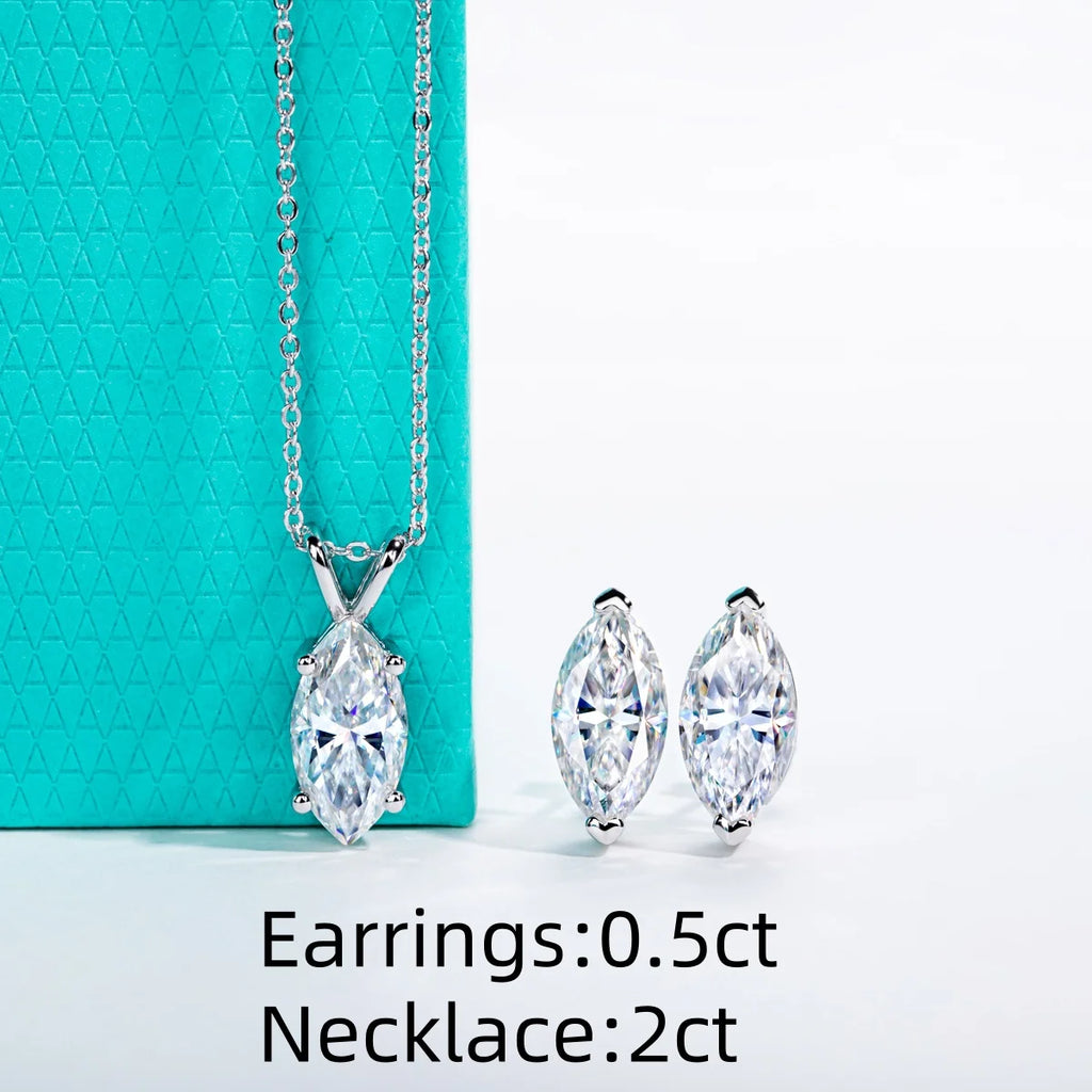 AnuJewel 2-5ct Marquise Moissanite Necklace 0.5-3ct Earrings 925 Sterling Silver 18k Gold Plated Wedding Jewelry Set for Woman