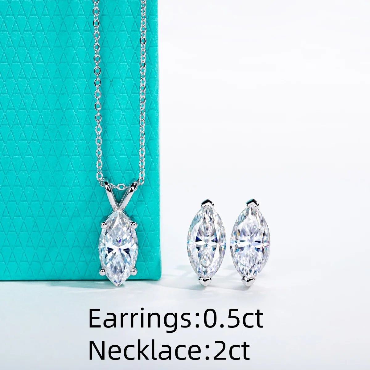 AnuJewel 2-5ct Marquise Moissanite Necklace 0.5-3ct Earrings 925 Sterling Silver 18k Gold Plated Wedding Jewelry Set for Woman