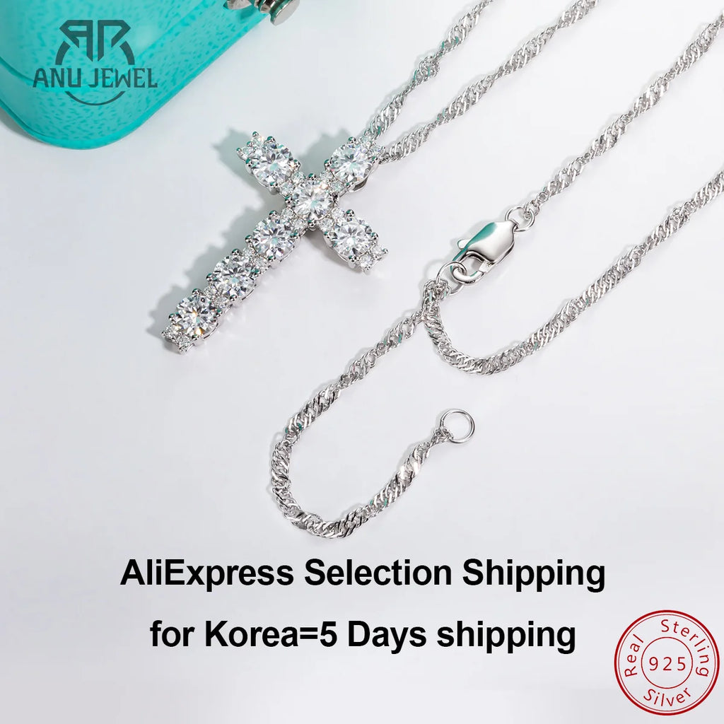 2.1ct moissanite cross pendant necklace, 18K gold plated S925 silver, white background — Aurora Moissanite