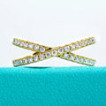 The Thorn Band worn — 1.5mm moissanite X crossover ring, 18K yellow gold plated — Aurora Moissanite