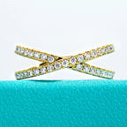 The Thorn Band worn — 1.5mm moissanite X crossover ring, 18K yellow gold plated — Aurora Moissanite