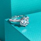 Round moissanite 3ct D color VVS1, 18K gold prong solitaire — Aurora Moissanite