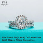 2ct oval moissanite engagement ring or bridal set, S925 silver — Aurora Moissanite