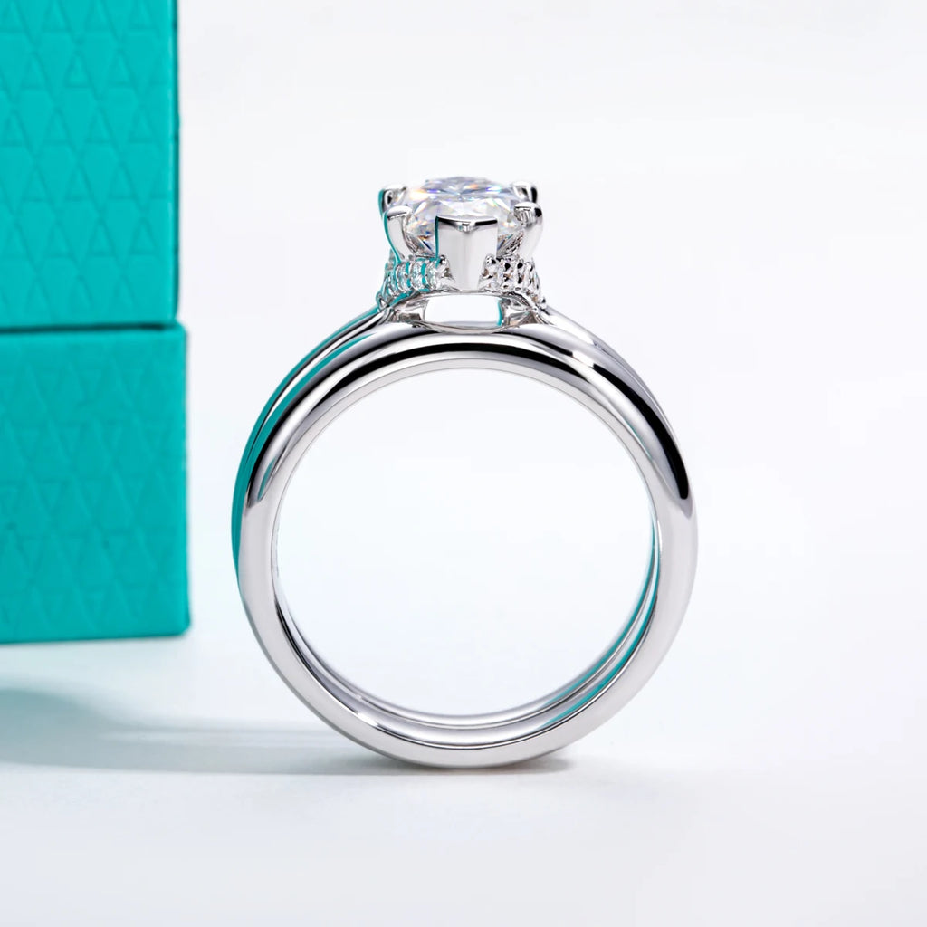 3ct marquise moissanite bridal set, side profile, 18K gold — Aurora Moissanite