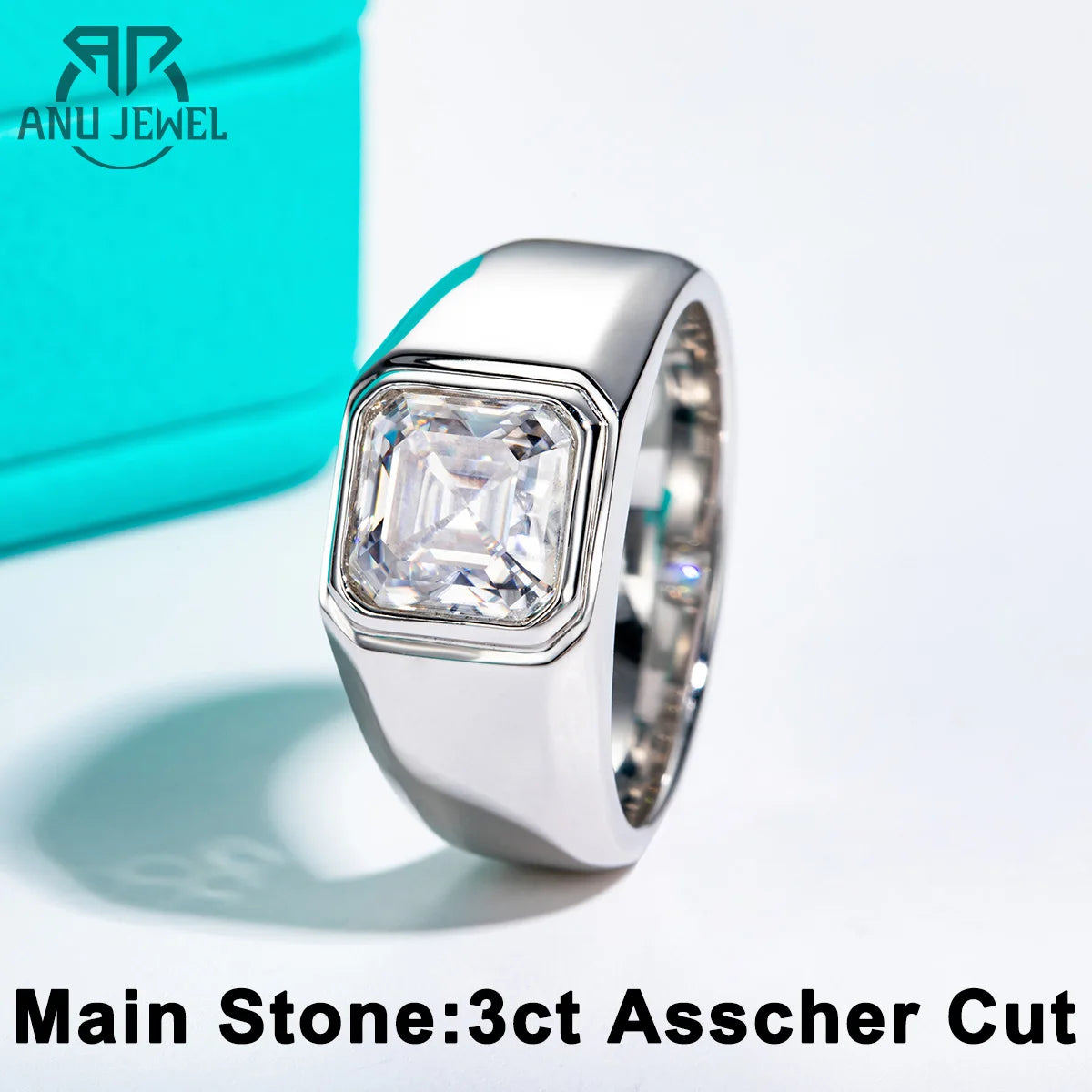 3ct asscher moissanite men's ring, 18K gold plated S925 — Aurora Moissanite
